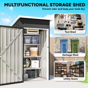 Metal shed with tool shed, garbage shed and utility room uses labelled