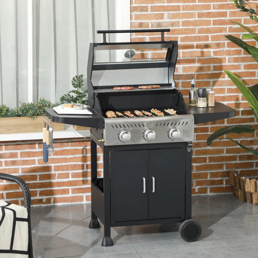 Image of a 3 Burner Gas Barbecue With Wheels And Stainless Steel Front