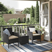 Image of a 3 Piece Black Rattan Bistro Set With Cream Cushions