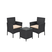 Image of a 3 Piece Black Rattan Bistro Set With Cream Cushions