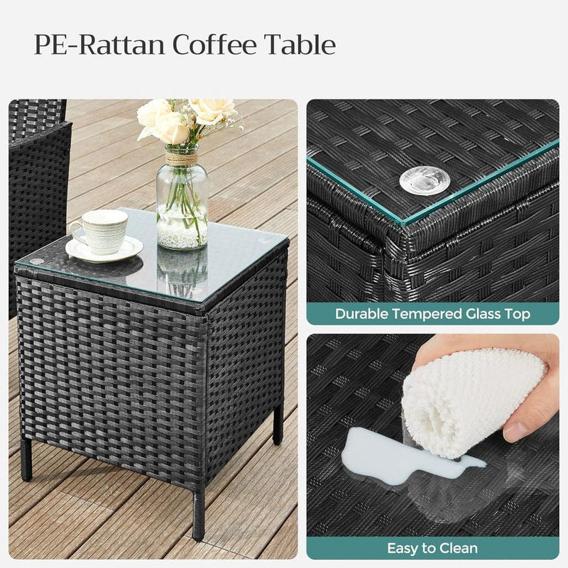 Image of a 3 Piece Black Rattan Bistro Set With Cream Cushions