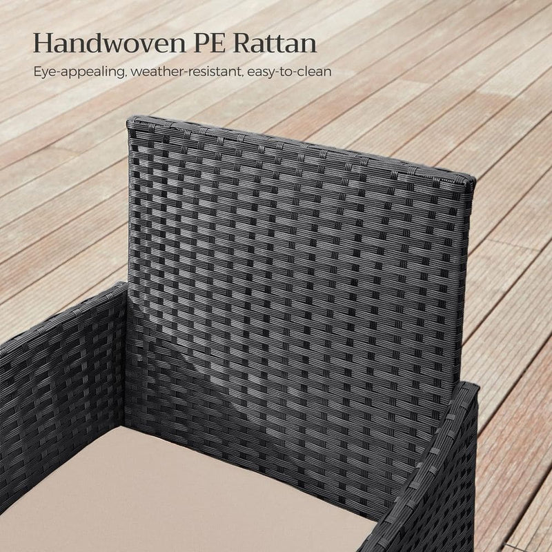 Image of a 3 Piece Black Rattan Bistro Set With Cream Cushions