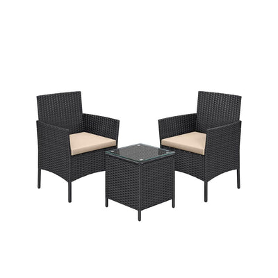 Image of a 3 Piece Black Rattan Bistro Set With Cream Cushions
