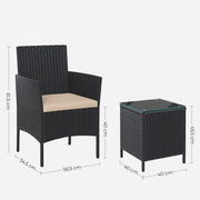 Image of a 3 Piece Black Rattan Bistro Set With Cream Cushions