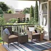 Image of a 3 Piece Brown Rattan Bistro Set With Cream Cushions