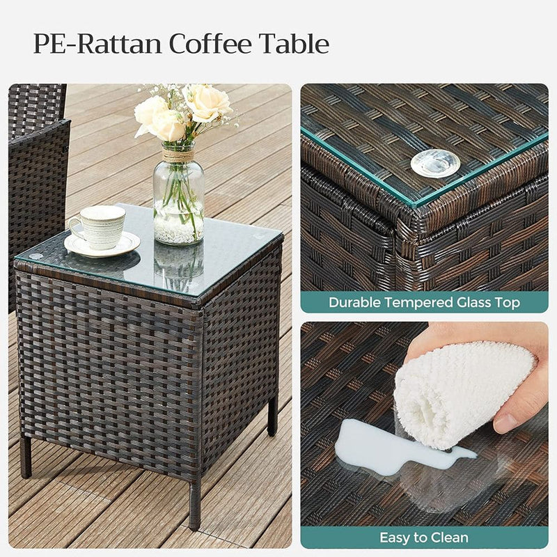 Image of a 3 Piece Brown Rattan Bistro Set With Cream Cushions