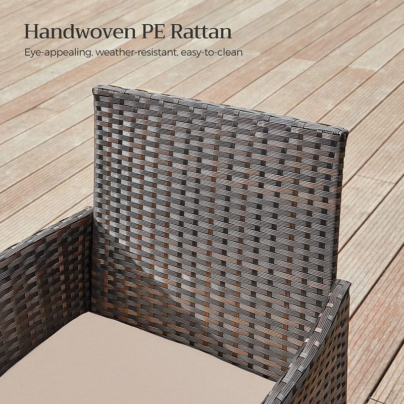 Image of a 3 Piece Brown Rattan Bistro Set With Cream Cushions