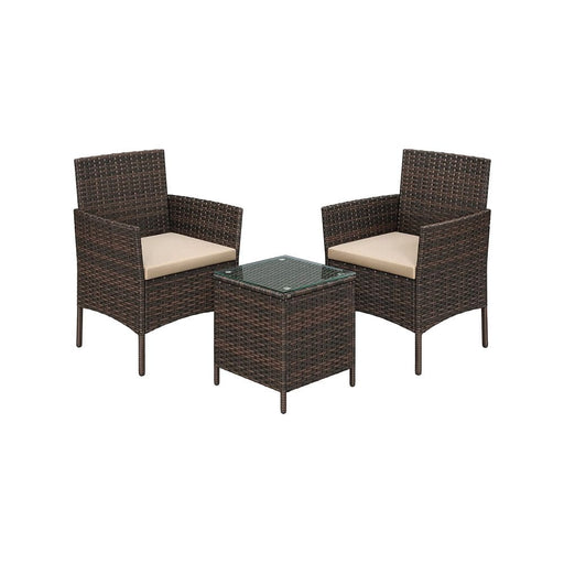 Image of a 3 Piece Brown Rattan Bistro Set With Cream Cushions