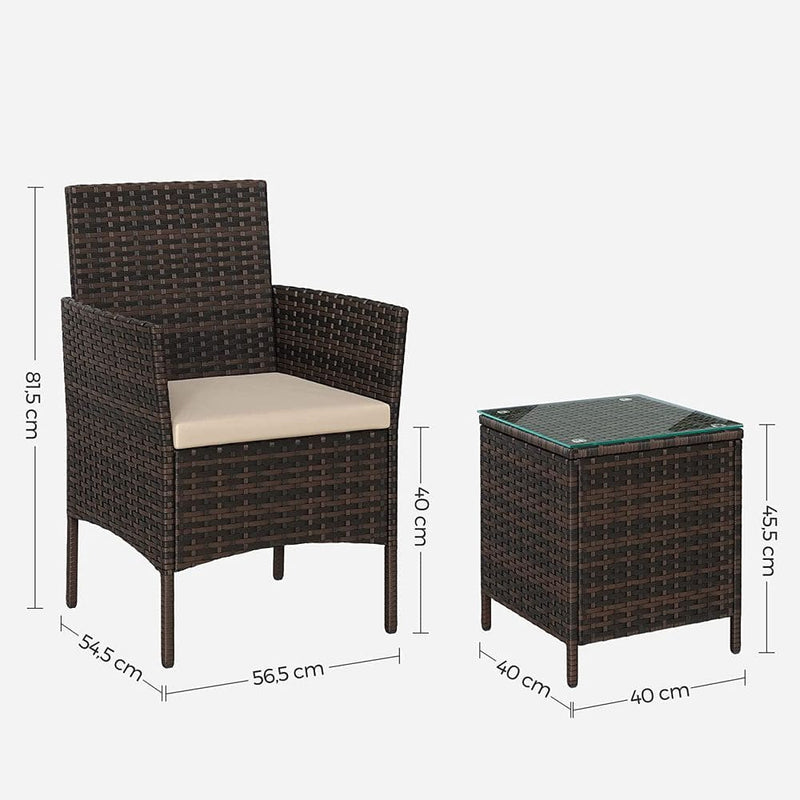 Image of a 3 Piece Brown Rattan Bistro Set With Cream Cushions