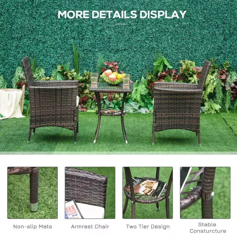 Stylish 3 Piece Rattan Bistro Set