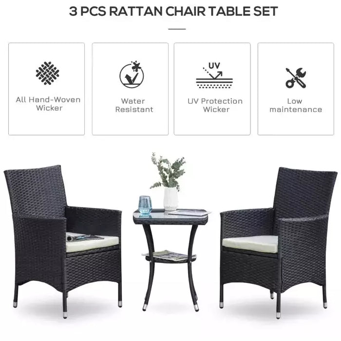 Stylish 3 Piece Rattan Bistro Set