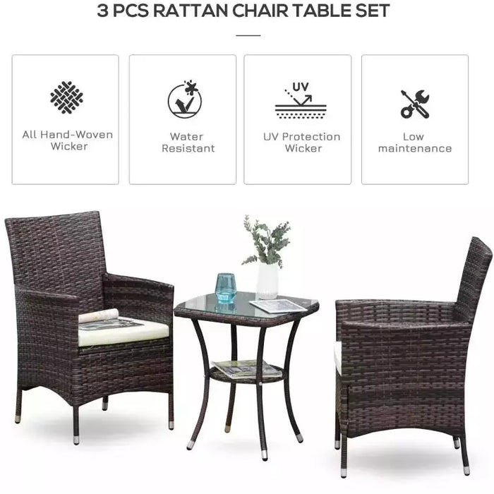 Stylish 3 Piece Rattan Bistro Set