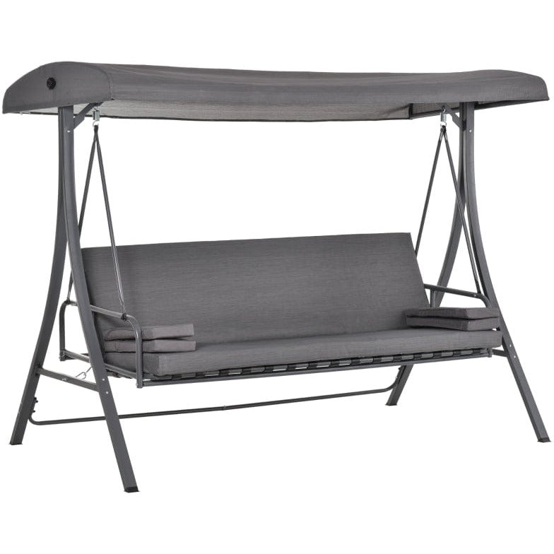 Outsunny 3 Seater Convertible Swing Chair Bed, Grey Outsunny