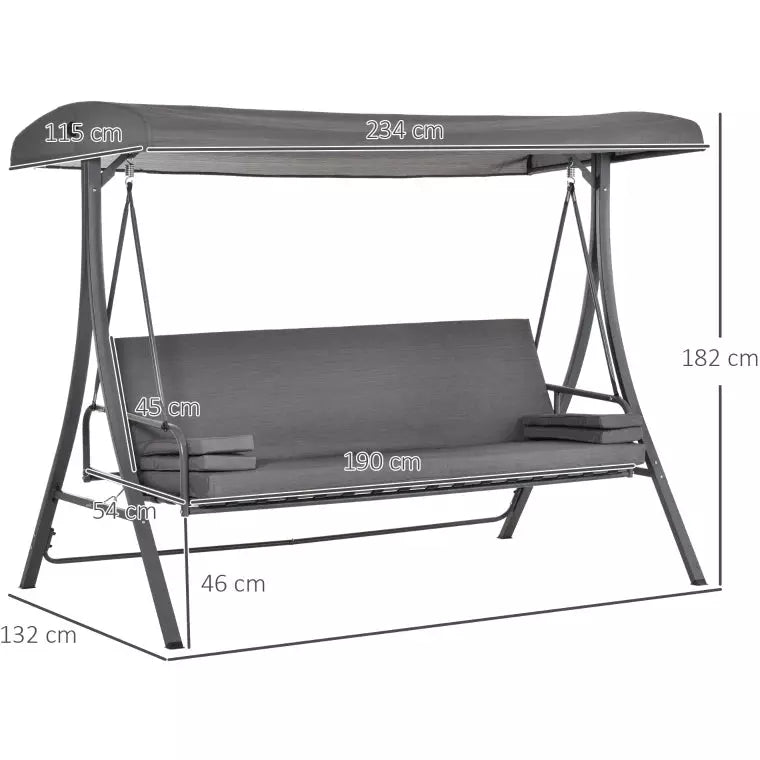 Outsunny 3 Seater Convertible Swing Chair Bed, Grey Outsunny