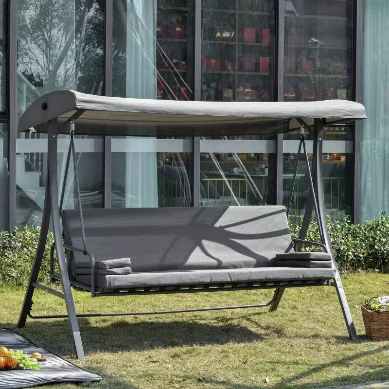 Outsunny 3 Seater Convertible Swing Chair Bed, Grey Outsunny