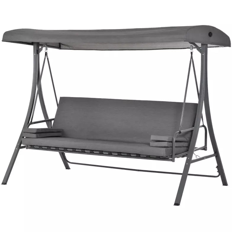Outsunny 3 Seater Convertible Swing Chair Bed, Grey Outsunny