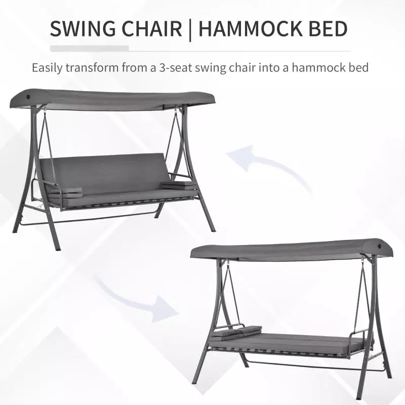 Outsunny 3 Seater Convertible Swing Chair Bed, Grey Outsunny