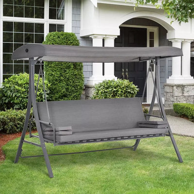 Outsunny 3 Seater Convertible Swing Chair Bed, Grey Outsunny