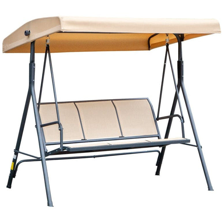 Beige 3 Seater Swing Chair With Adjustable Canopy, Black Outsunny