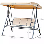 Beige 3 Seater Swing Chair With Adjustable Canopy, Black Outsunny