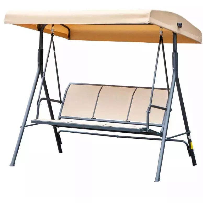 Beige 3 Seater Swing Chair With Adjustable Canopy, Black Outsunny