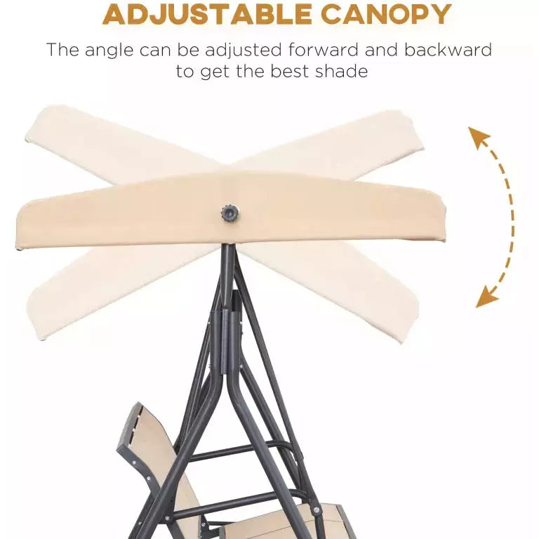 Beige 3 Seater Swing Chair With Adjustable Canopy, Black Outsunny