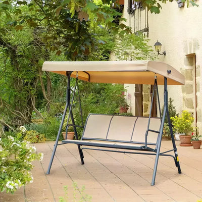Beige 3 Seater Swing Chair With Adjustable Canopy, Black Outsunny