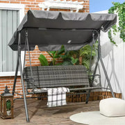 3 Seater Rattan Garden Swing Chair With Grey Canopy Outsunny