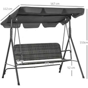 3 Seater Rattan Garden Swing Chair With Grey Canopy Outsunny