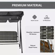 3 Seater Rattan Garden Swing Chair With Grey Canopy Outsunny