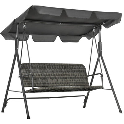 3 Seater Rattan Garden Swing Chair With Grey Canopy Outsunny
