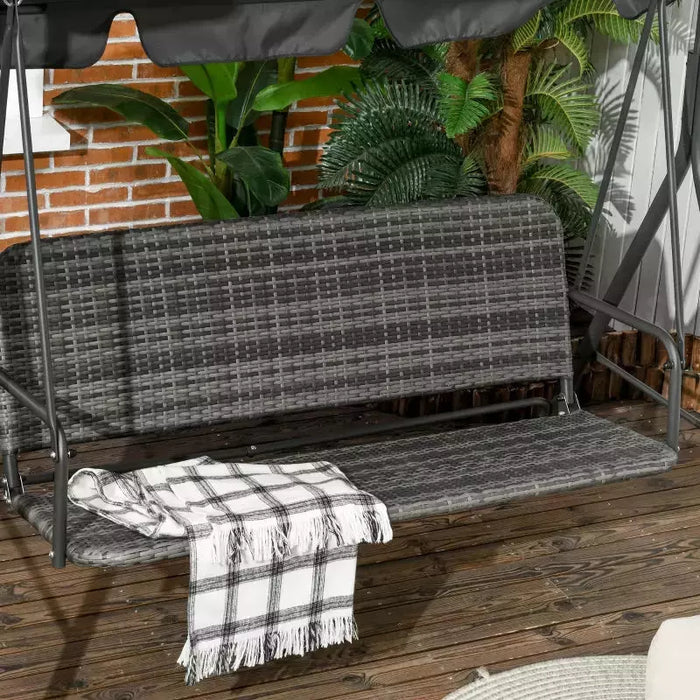 3 Seater Rattan Garden Swing Chair With Grey Canopy