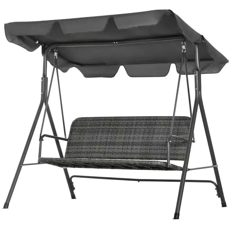 3 Seater Rattan Garden Swing Chair With Grey Canopy Outsunny