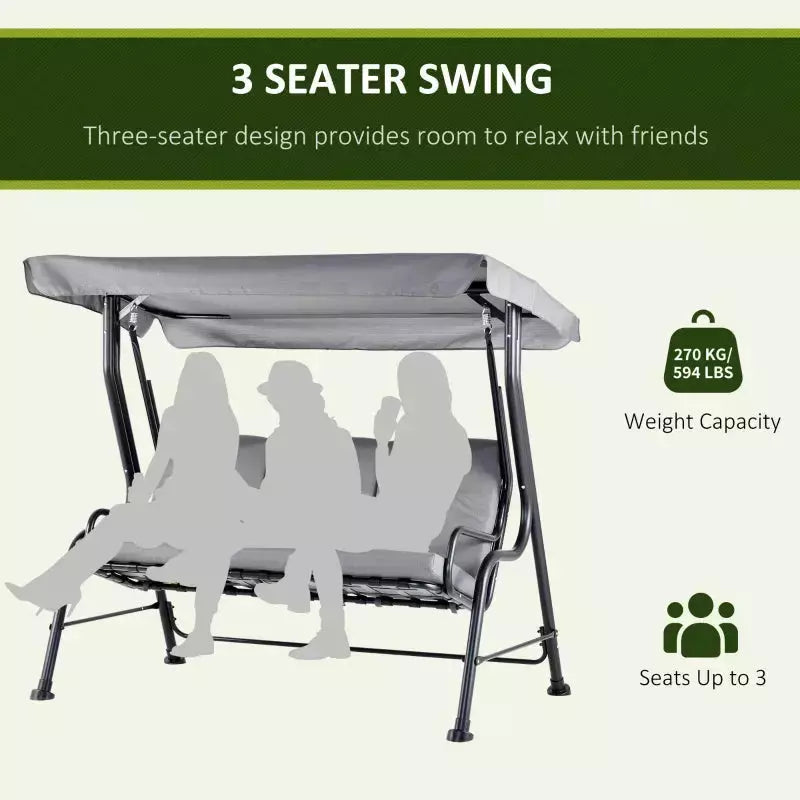 3 Seater Garden Swing Chair Hammock With Canopy, Bed Outsunny