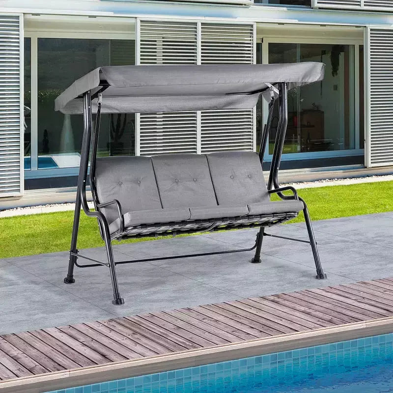 3 Seater Garden Swing Chair Hammock With Canopy, Bed Outsunny