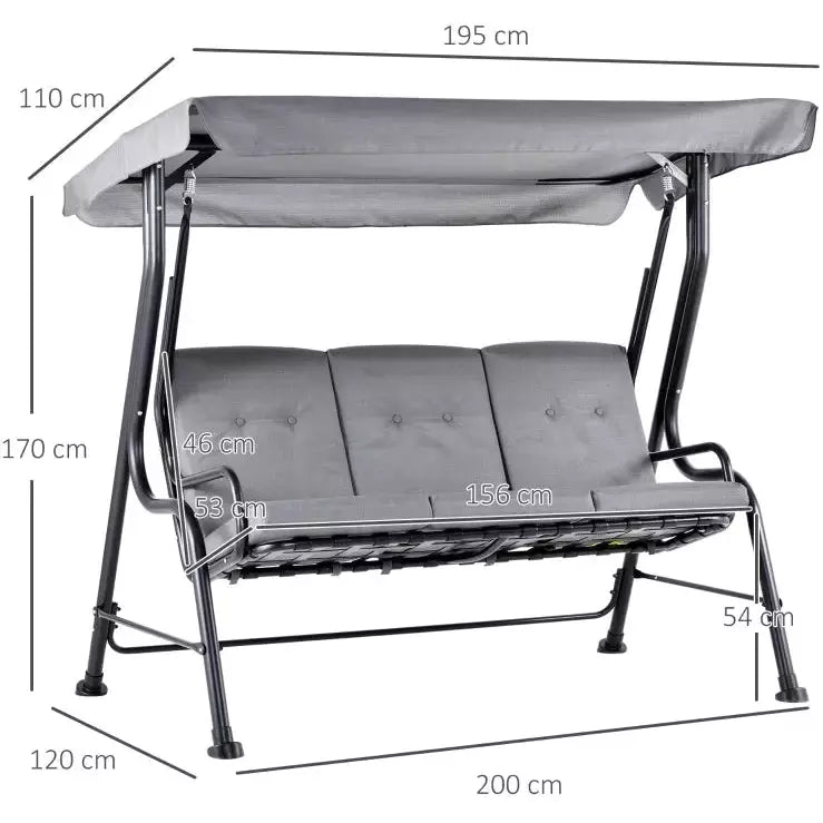 3 Seater Garden Swing Chair Hammock With Canopy, Bed Outsunny