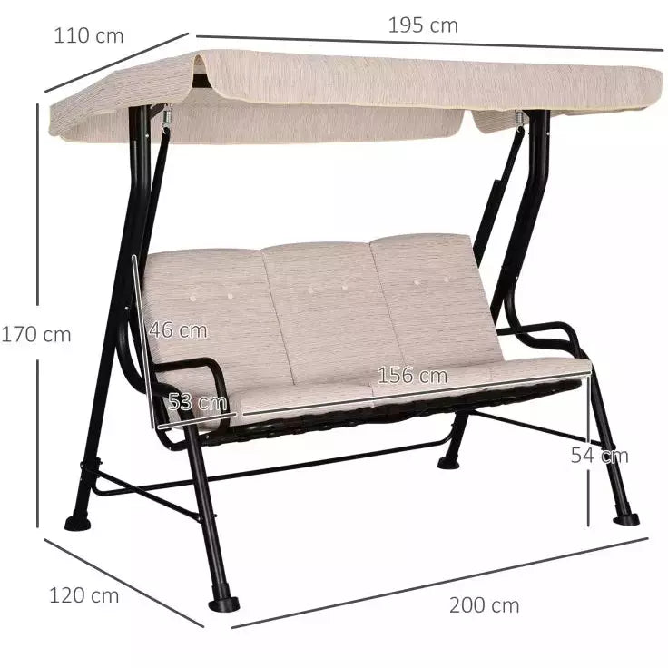 3 Seater Garden Swing Chair Hammock With Canopy, Bed Outsunny