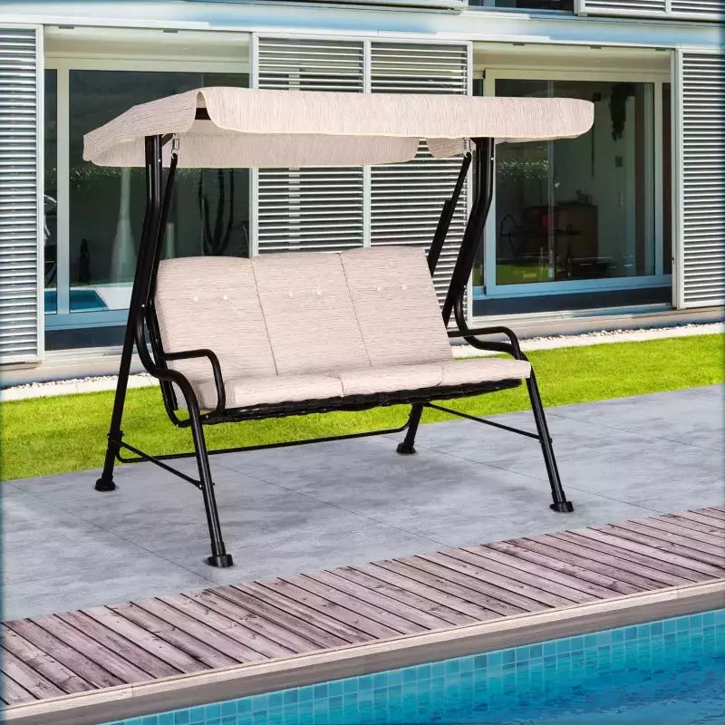 3 Seater Garden Swing Chair Hammock With Canopy, Bed Outsunny