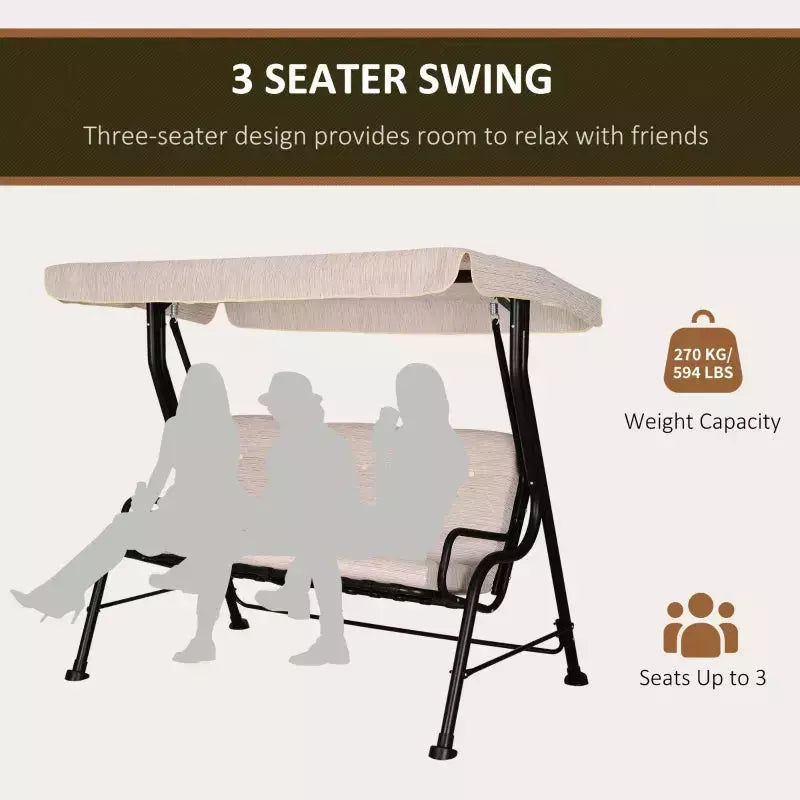 3 Seater Garden Swing Chair Hammock With Canopy, Bed Outsunny