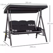 Black Outdoor Swing Chair With Canopy & Cup Trays Outsunny