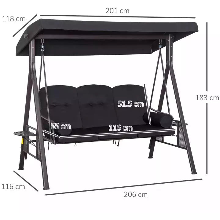 Black Outdoor Swing Chair With Canopy & Cup Trays Outsunny