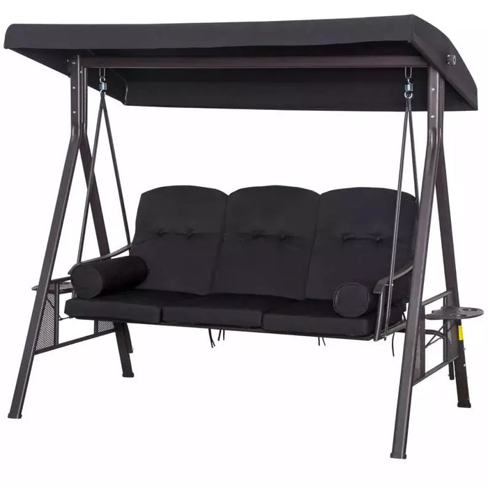 Black Outdoor Swing Chair With Canopy & Cup Trays