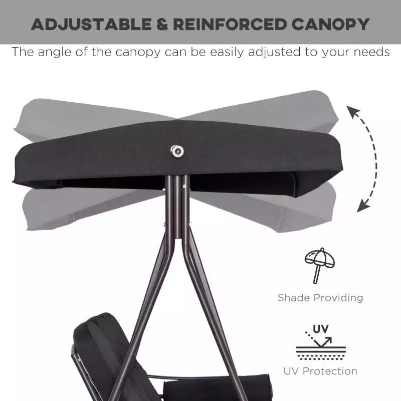Black Outdoor Swing Chair With Canopy & Cup Trays Outsunny