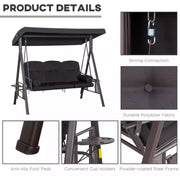 Black Outdoor Swing Chair With Canopy & Cup Trays Outsunny