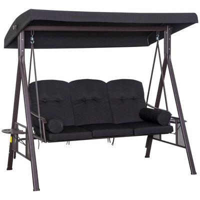 Black Outdoor Swing Chair With Canopy & Cup Trays Outsunny