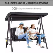 Black Outdoor Swing Chair With Canopy & Cup Trays Outsunny