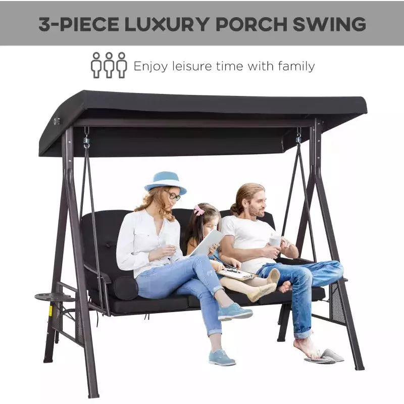 Black Outdoor Swing Chair With Canopy & Cup Trays Outsunny
