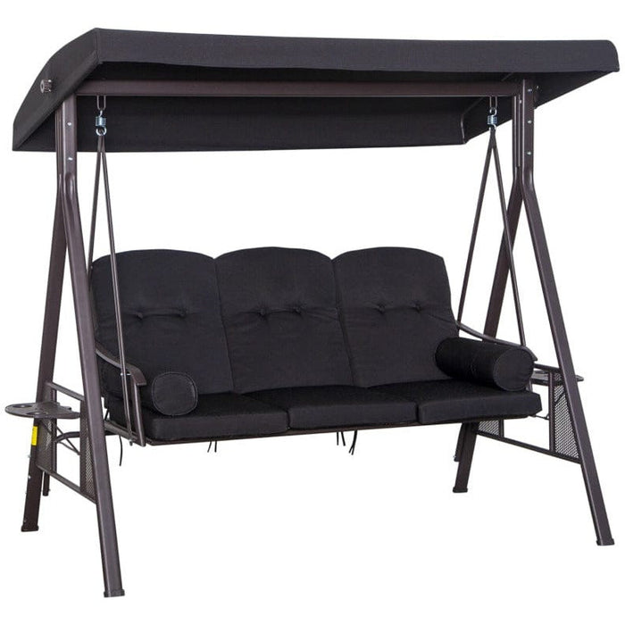 Black Outdoor Swing Chair With Canopy & Cup Trays