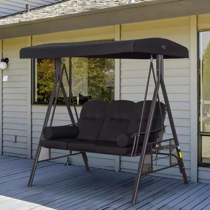 Black Outdoor Swing Chair With Canopy & Cup Trays