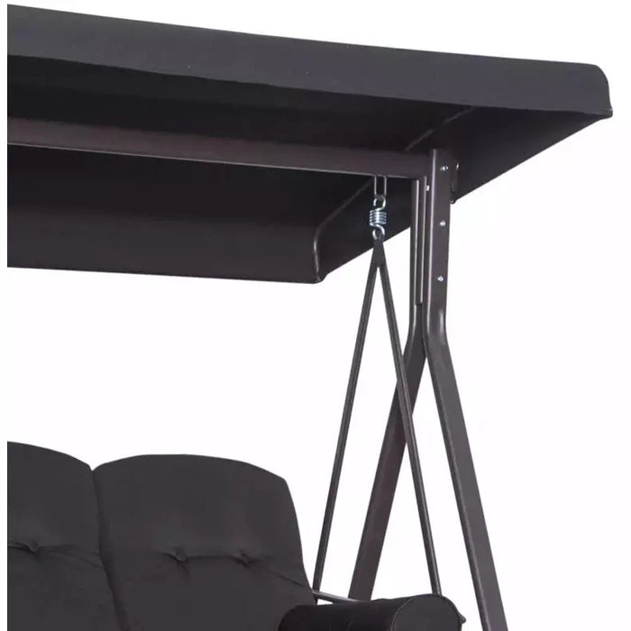 Black Outdoor Swing Chair With Canopy & Cup Trays